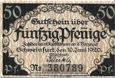 Аверс банкноты 50 fenigów (Niemcy) 1920