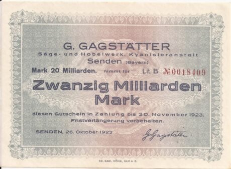 Аверс банкноты 2000000000000 marek G. Gagstätter (Niemcy) 1923