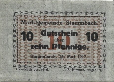 Аверс банкноты 10 fenigów (Niemcy) 1917