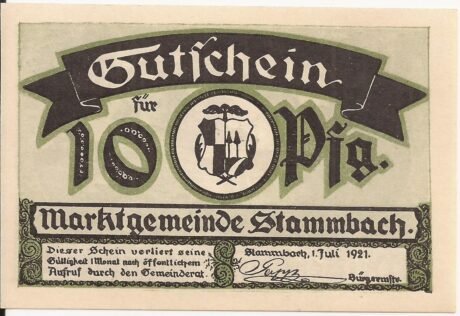 Аверс банкноты 10 fenigów (Niemcy) 1921