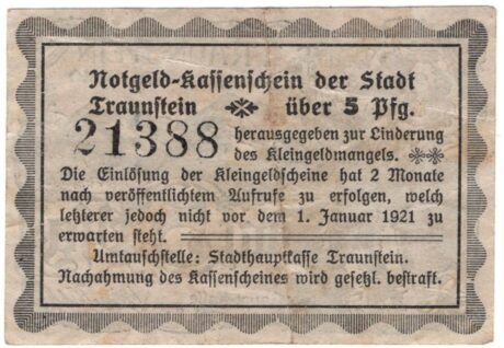 Реверс банкноты 5 fenigów (Niemcy) 1920