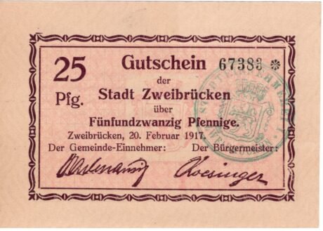 Аверс банкноты 25 fenigów (Niemcy) 1917