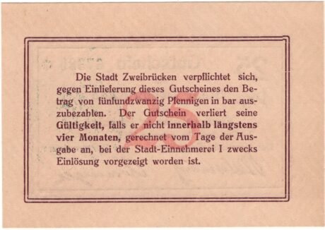 Реверс банкноты 25 fenigów (Niemcy) 1917