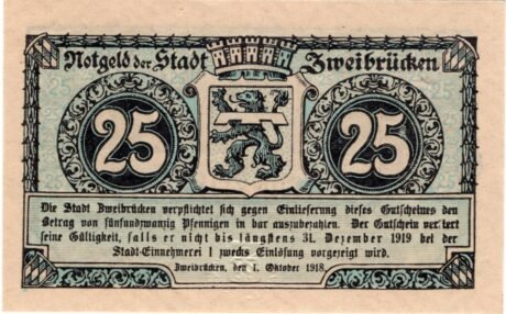 Реверс банкноты 25 fenigów (Niemcy) 1918