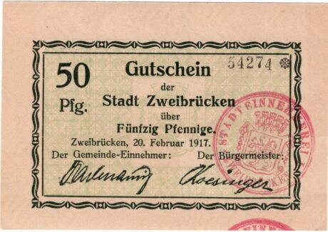 Аверс банкноты 50 fenigów (Niemcy) 1917