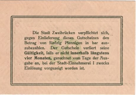 Реверс банкноты 50 fenigów (Niemcy) 1917