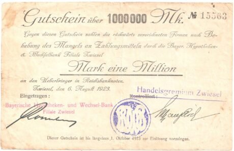 Аверс банкноты 1000000 марок Handelsgremium (Германия) 1923 года