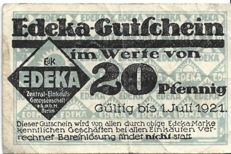 Аверс банкноты 20 fenigów EDEKA (Niemcy)