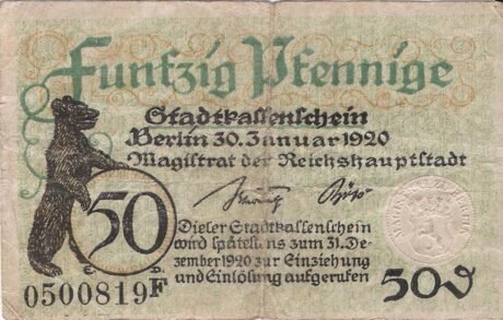 Аверс банкноты 50 fenigów (Niemcy) 1920