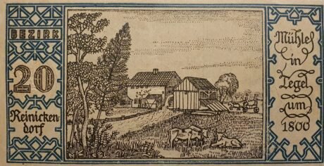 Реверс банкноты Seria 50 dzielnic fennigów, wydanie 20: Reinickendorf (Niemcy) 1921