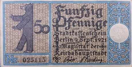 Аверс банкноты Seria 50 okręgów fenigowych - wydanie 18: Weißensee (Niemcy) 1921