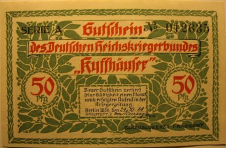 Аверс банкноты 50 fenigów Deutscher Reichskriegerbund Kyffhäuser (Niemcy) 1921