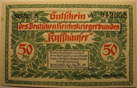 Аверс банкноты 50 fenigów Deutscher Reichskriegerbund Kyffhäuser (Niemcy) 1921