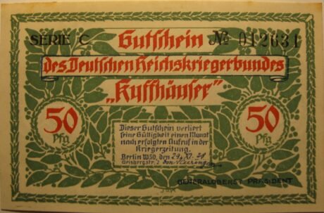 Аверс банкноты 50 fenigów Deutscher Reichskriegerbund Kyffhäuser (Niemcy) 1921
