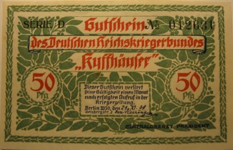 Аверс банкноты 50 fenigów Deutscher Reichskriegerbund Kyffhäuser (Niemcy) 1921
