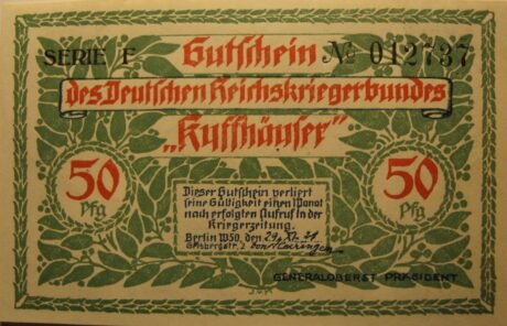 Аверс банкноты 50 fenigów Deutscher Reichskriegerbund Kyffhäuser (Niemcy) 1921