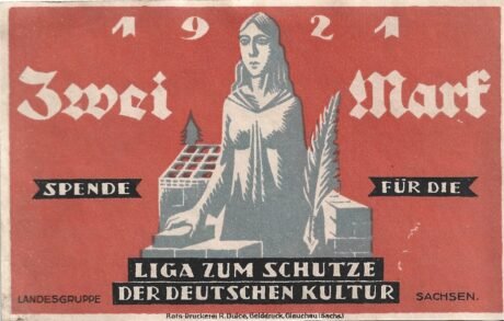 Аверс банкноты 2 znaczki Związku Kultury Niemieckiej (Niemcy) z 1921 r.