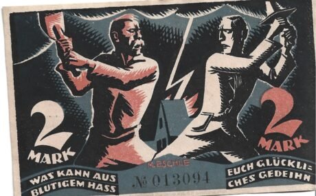 Реверс банкноты 2 znaczki Związku Kultury Niemieckiej (Niemcy) z 1921 r.