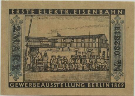 Реверс банкноты 2 марки Straßenbahn Berlin; Issue 5 — Erste elektr. Eisenbahn (Германия) 1922 года