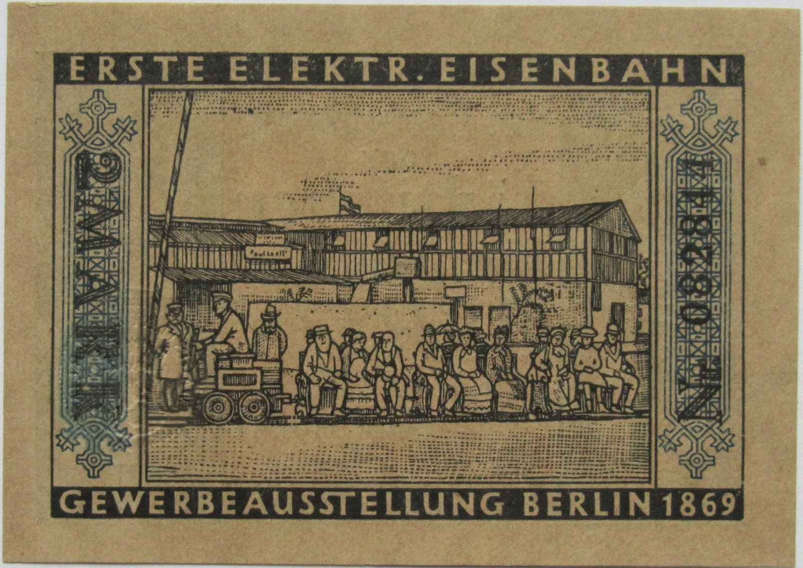 Реверс банкноты 2 марки Straßenbahn Berlin; Issue 5 - Erste elektr. Eisenbahn (Германия) 1922 года