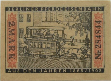 Реверс банкноты 2 марки Straßenbahn Berlin; Issue 4 — Berliner Pferdeeisenbahn (Германия) 1922 года