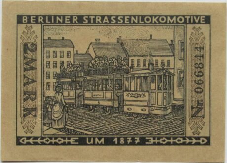 Реверс банкноты 2 марки Straßenbahn Berlin; Issue 6 — Berliner Straßenlokomotive (Германия) 1922 года