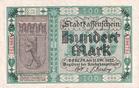 Аверс банкноты 100 marek (Niemcy) 1922