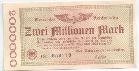 Аверс банкноты 2000000 марок Deutsche Reichsbahn (Германия) 1923 года