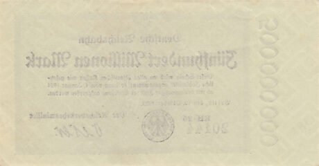 Реверс банкноты 500 000 000 marek Deutsche Reichsbahn (Niemcy), 1923