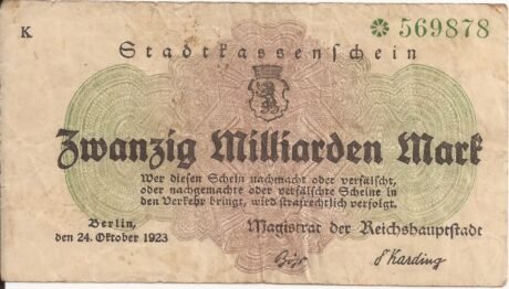 Аверс банкноты 20000000000 marek (Niemcy) 1923