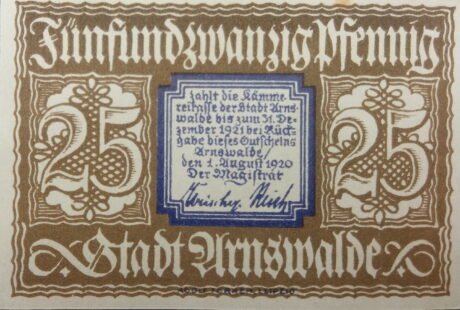 Реверс банкноты 25 fenigów (Niemcy) 1920