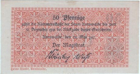 Реверс банкноты 50 fenigów (Niemcy) 1917