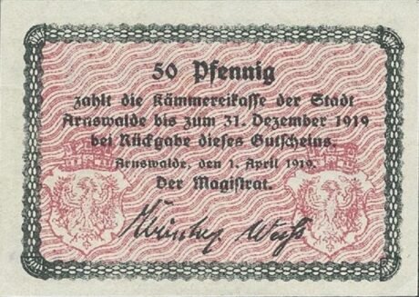 Реверс банкноты 50 fenigów (Niemcy) 1919