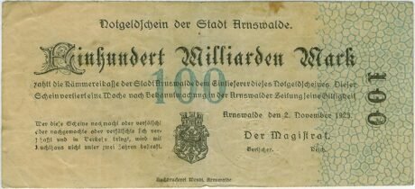 Аверс банкноты 100000000000 марок (Германия) 1923 года