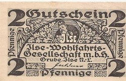 Аверс банкноты 2 fenigów Ilse-Wohlfahrts-Gesellschaft (Niemcy)