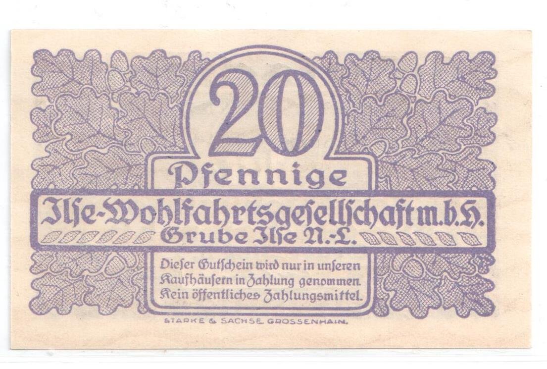 Реверс банкноты 20 пфеннигов Ilse-Wohlfahrts-Gesellschaft (Германия)