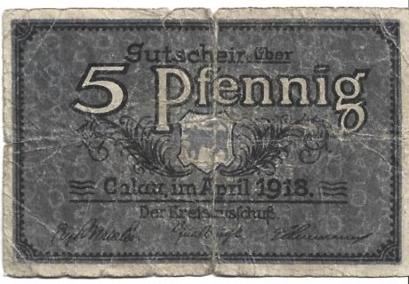 Реверс банкноты 5 fenigów (Niemcy) 1918