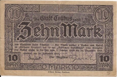 Аверс банкноты 10 marek (Niemcy) 1918