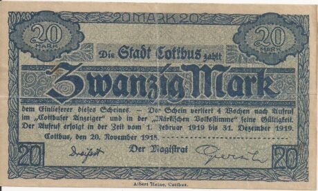 Аверс банкноты 20 marek (Niemcy) 1918