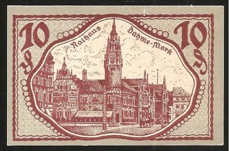 Реверс банкноты 10 fenigów (Niemcy) 1920