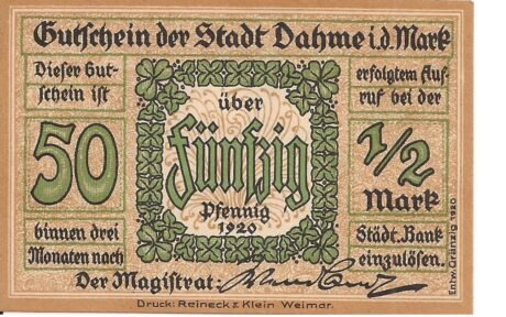 Аверс банкноты 50 пфеннигов (Германия) 1920 года