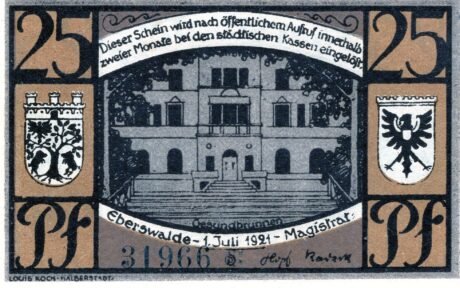 Аверс банкноты 25 fenigów (Niemcy) 1921