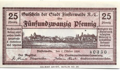 Аверс банкноты 25 fenigów (Niemcy) 1920