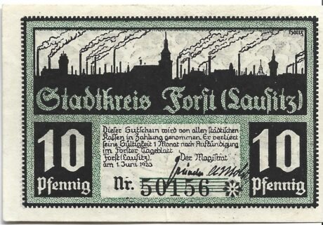 Аверс банкноты 10 fenigów (Niemcy) 1920