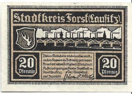 Аверс банкноты 20 fenigów (Niemcy) 1920