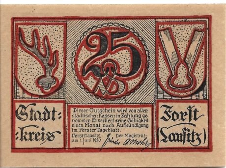 Аверс банкноты 25 fenigów (Niemcy) 1920