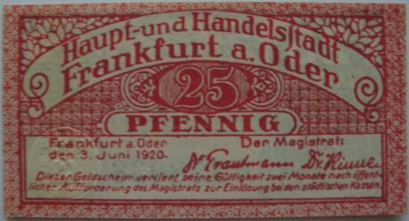 Реверс банкноты 25 fenigów (Niemcy) 1920