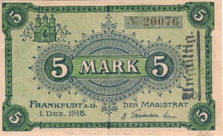 Аверс банкноты 5 marek (Niemcy) 1918