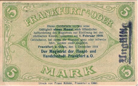 Реверс банкноты 5 marek (Niemcy) 1918