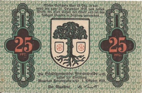 Аверс банкноты 25 fenigów (Niemcy) 1918